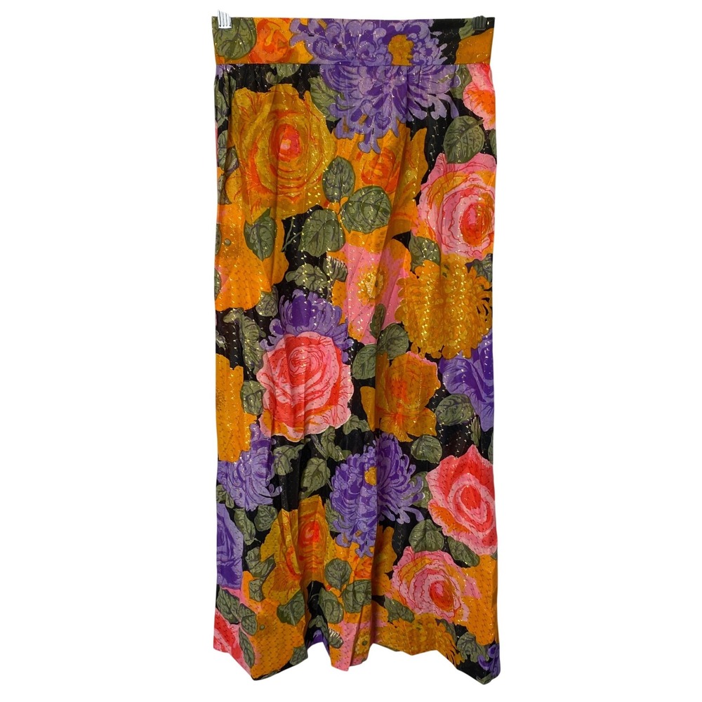 Handmade Floral Maxi Skirt Womens Medium Multicolor Gold Metallic Boho‎ Retro